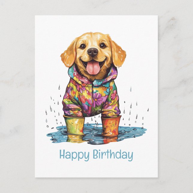 Happy Birthday Labrador Retriever Rain Puddle Postcard (Front)