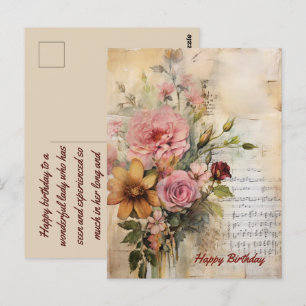 Happy Birthday Lady Grunge Floral 17 Postcard