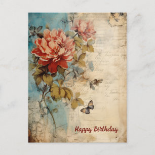 Happy Birthday Lady Grunge Floral 20 Postcard