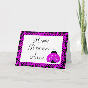 Happy Birthday Ladybug Pink And Purple Polka Dots Card