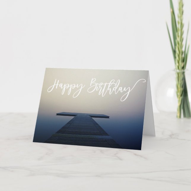 Happy Birthday Lake Dock Boat Card (Front)