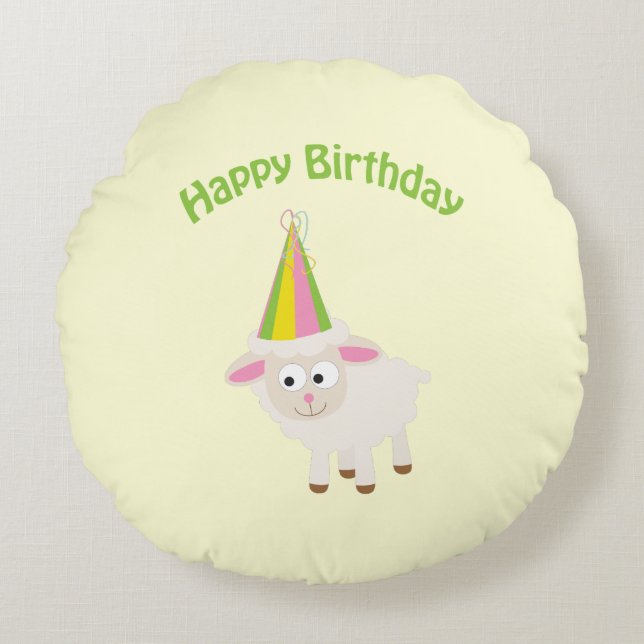 Happy Birthday Lamb Round Cushion (Front)