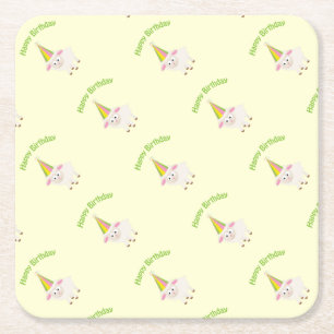 Happy Birthday Lamb Square Paper Coaster