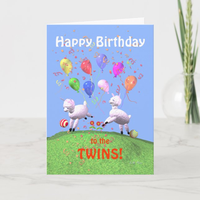 Happy Birthday Lambs for Twins Card (Front)