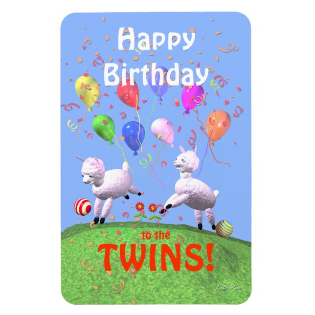Happy Birthday Lambs for Twins Magnet (Vertical)
