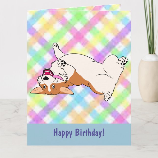 Happy Birthday Laughing Corgi Cartoon Card (Front)