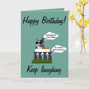 Happy birthday laughting cat card