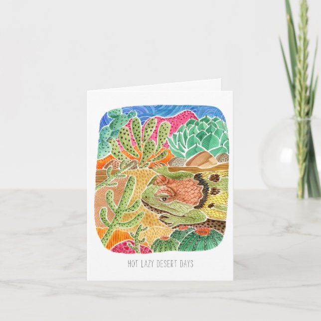 Happy Birthday Lazy Lizard Desert Landscape Card (Front)