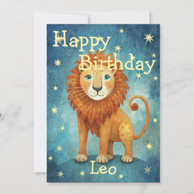 Happy Birthday Leo Lion Zodiac Sign Holiday Card (Front)