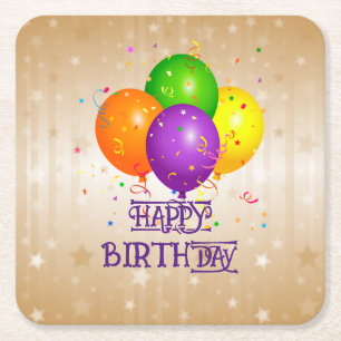 HAPPY BIRTHDAY...Let's party! Square Paper Coaster