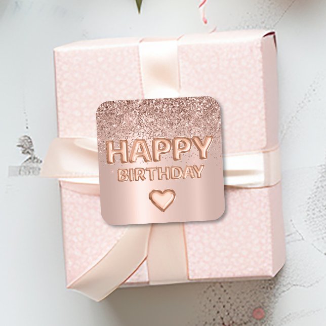  Happy Birthday Letter Balloon Rose Gold Heart Square Sticker (Creator Uploaded)