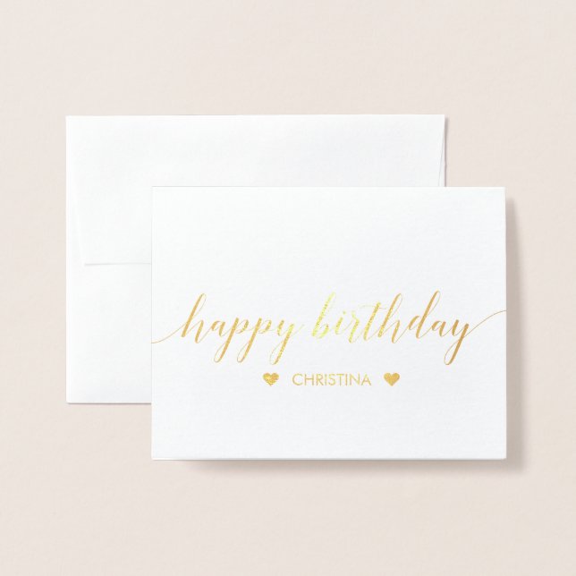 Happy Birthday Lettering Gold Foil Greeting Card (Front With Envelope)