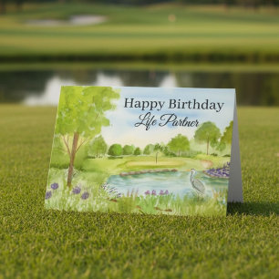 Happy Birthday Life Partner Golf Course with Heron Card