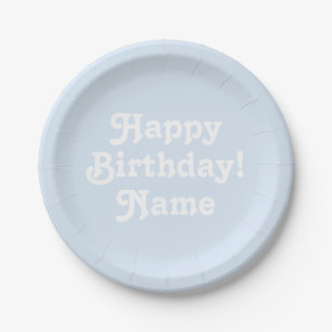 Happy Birthday light blue custom Name and photo Paper Plate