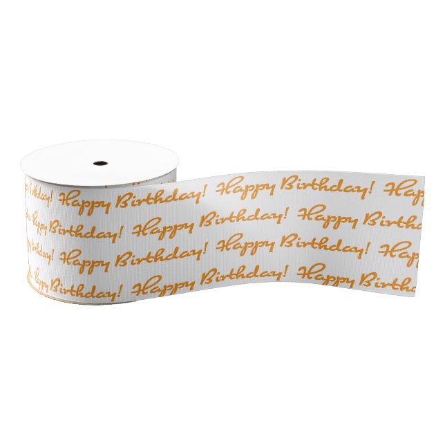 Happy Birthday! Light Orange Pattern Casual Script Grosgrain Ribbon (Spool)