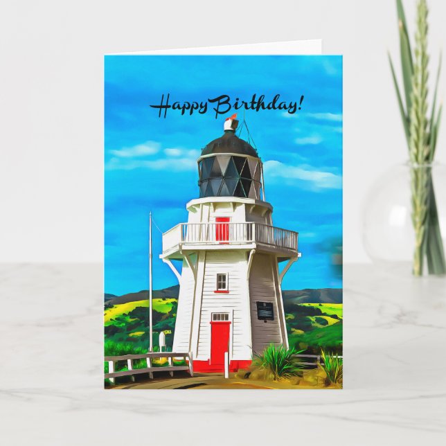 Happy Birthday Lighthouse Fine Art Card (Front)