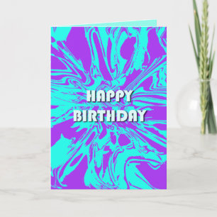 Happy Birthday Lilac Aqua Psychedelic Flower Card