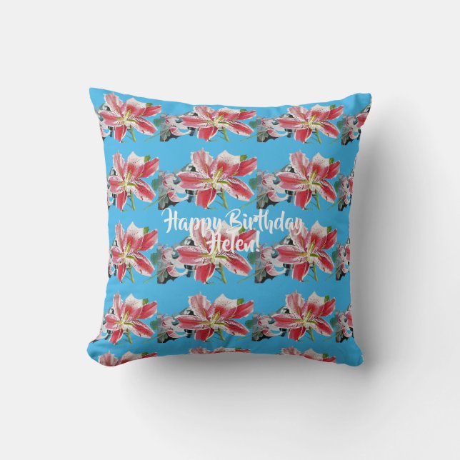 Happy Birthday Lily floral ladies Name Cuchion Cushion (Front)