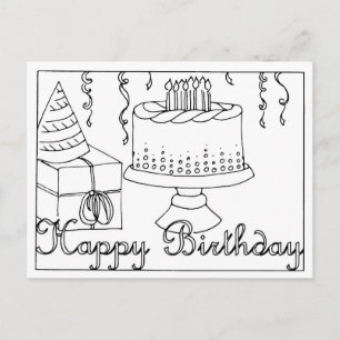 Happy Birthday Line Drawing Postcard