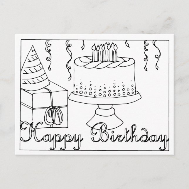Happy Birthday Line Drawing Postcard (Front)