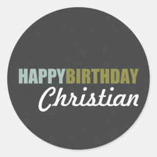 Happy Birthday Linen Grey Classic Round Sticker