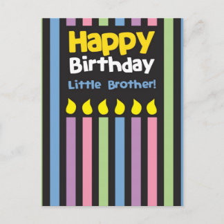 Happy Birthday little Brother stripey Postcard