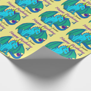 Happy Birthday Little Dragon Girl's Name Custom Wrapping Paper