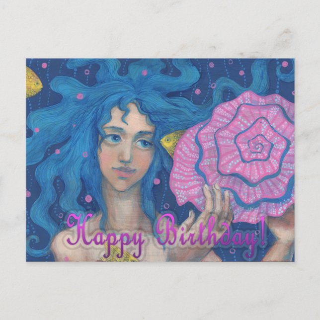 "Happy Birthday" little Mermaid underwater fantasy Postcard (Front)