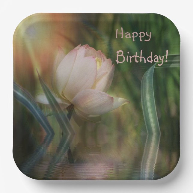 Happy Birthday Lotus Reflection Paper Plate (Front)