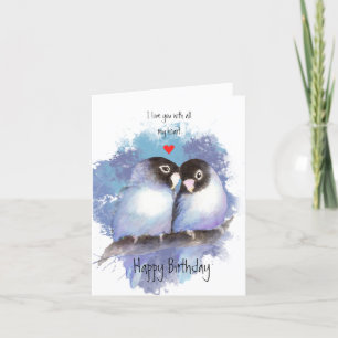 Happy Birthday Love Blue Lovebirds Bird Art Thank You Card