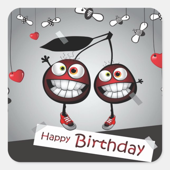 Happy Birthday, Love, Gifts, Cake, Funny Square Sticker (Front)