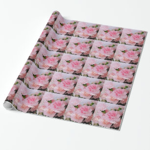 Happy birthday lovely pink carnation flower wrapping paper