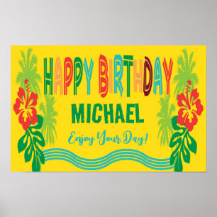 Happy Birthday Luau Tropical Poster