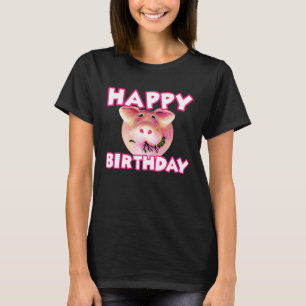Happy Birthday Lucky Charm Piggy with Four Leaf C T-Shirt