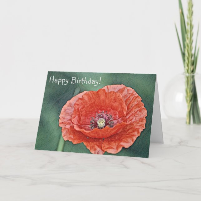 Happy Birthday Luscious Red Poppy Thank You Card (Front)