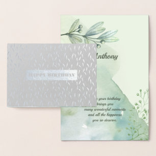 Happy Birthday. Luxury Real Foil Watercolor Card