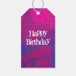 Happy Birthday Magenta and Blue Abstract Painting Gift Tags