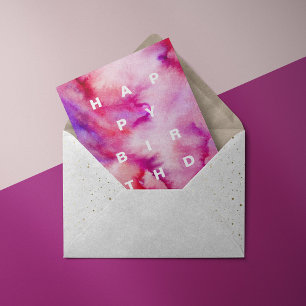 Happy birthday magenta watercolor holiday card
