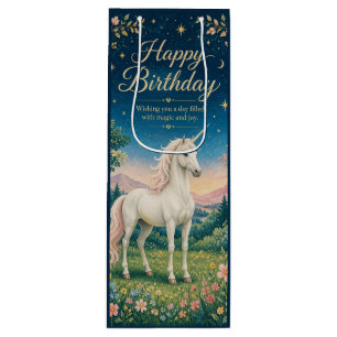 Happy Birthday Magical Unicorn Floral Garden Wine Gift Bag