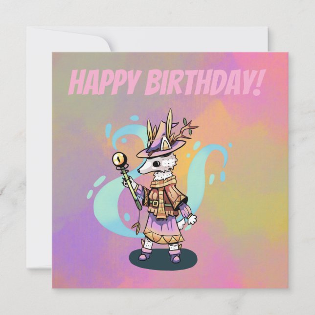Happy Birthday Magical wolf Card (Front)