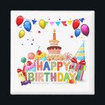 Happy Birthday Magnet<br><div class="desc">Happy Birthday,  love,  gifts,  hearts,  cake</div>