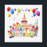 Happy Birthday Magnet<br><div class="desc">Happy Birthday,  love,  gifts,  hearts,  cake</div>
