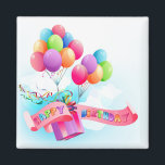 Happy birthday magnet<br><div class="desc">Happy birthday magnet with multicolored balloons and presents.</div>