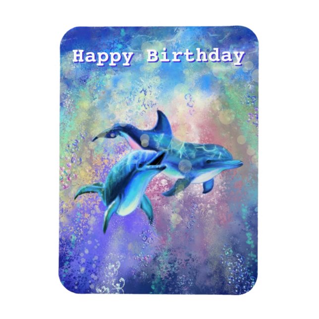 Happy Birthday Magnet - Happy Couple Dolphins (Vertical)