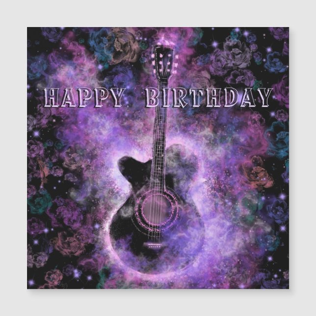 Happy Birthday Magnetic Card Romantic Guitar Music (Front)