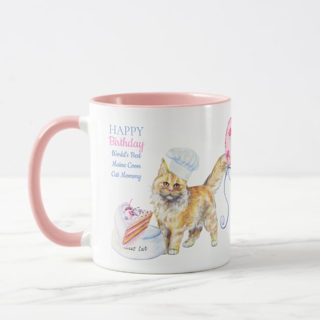 Happy Birthday Maine Coon Cat Mum - Personalised Mug (Left)