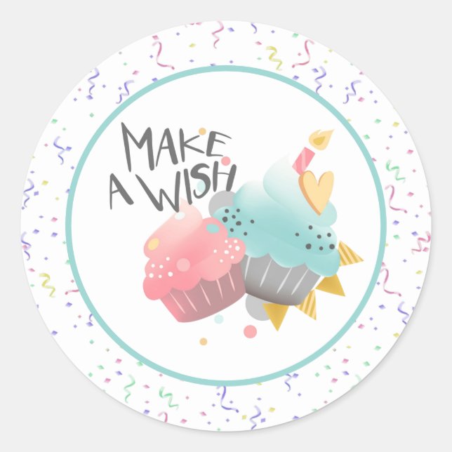 Happy Birthday Make a Wish Classic Round Sticker (Front)