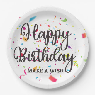 Happy Birthday MAKE A WISH with Colourful Confetti Paper Plate
