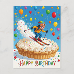 Happy Birthday Man Skier Postcard