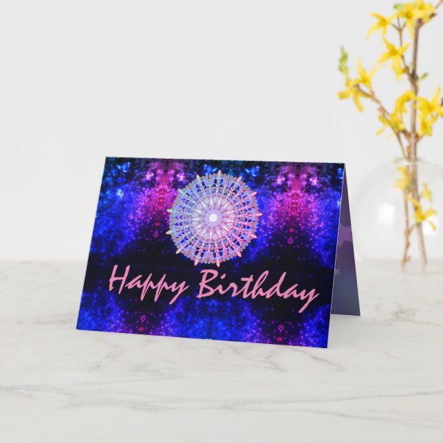 Happy Birthday Mandala Cosmic Galaxy Card (Yellow Flower)